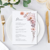 Elegante Watercolor Wilde Blume Hochzeitsessen Menükarte