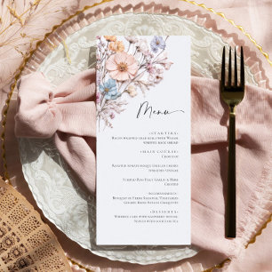 Elegante Watercolor Wilde Blume Hochzeitsessen Menükarte