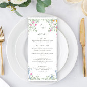 Elegante Watercolor Wilde Blume Hochzeitsessen Menükarte