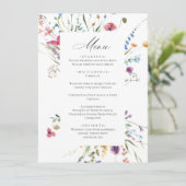 Elegante Watercolor Wilde Blume Hochzeitsessen Menükarte (Stehend Vorderseite)