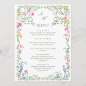 Elegante Watercolor Wilde Blume Hochzeitsessen Menükarte (Vorderseite)