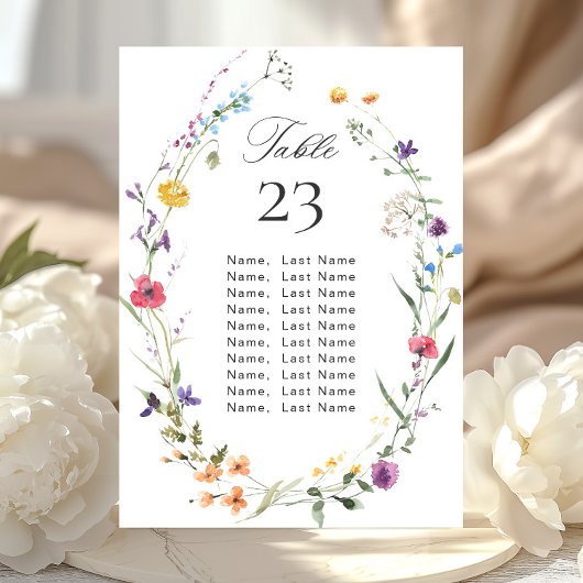 Elegante Watercolor Wilde Blume Tischnummer Karten