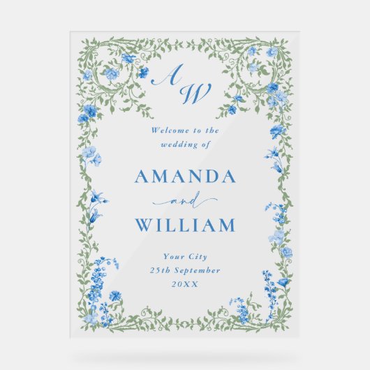 Elegante Watercolor Wilde Blume WELCOME Hochzeit Acrylschild (Vorderseite)