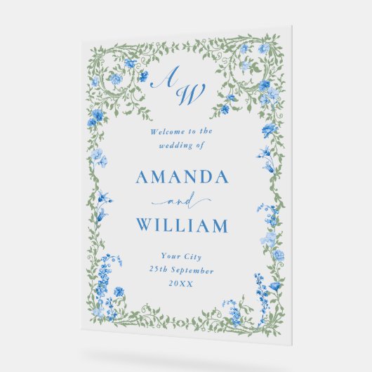 Elegante Watercolor Wilde Blume WELCOME Hochzeit Acrylschild (Winkel)