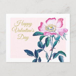 Elegante Watercolor Wilde Rose Blume Valentine Postkarte