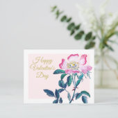 Elegante Watercolor Wilde Rose Blume Valentine Postkarte (Stehend Vorderseite)
