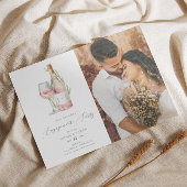 Elegante Watercolor Wine Monogram Engagement Party Einladung