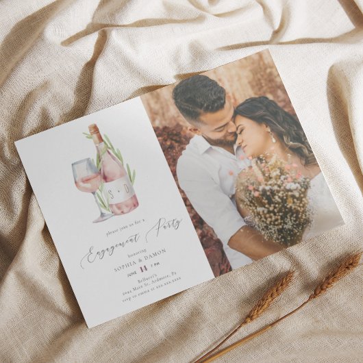 Elegante Watercolor Wine Monogram Engagement Party Einladung