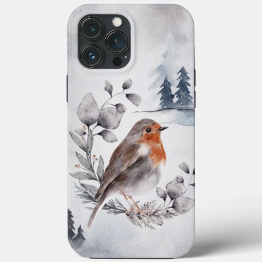 Elegante Watercolor Winter American Robin Case-Mate iPhone Hülle (Rückseite)
