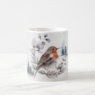 Elegante Watercolor Winter American Robin Kaffeetasse