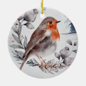 Elegante Watercolor Winter American Robin Keramik Ornament (Hinten)