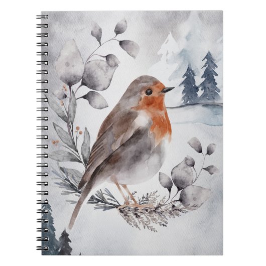 Elegante Watercolor Winter American Robin Notizblock (Vorderseite)