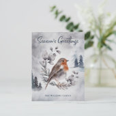 Elegante Watercolor Winter American Robin Postcard Postkarte (Stehend Vorderseite)