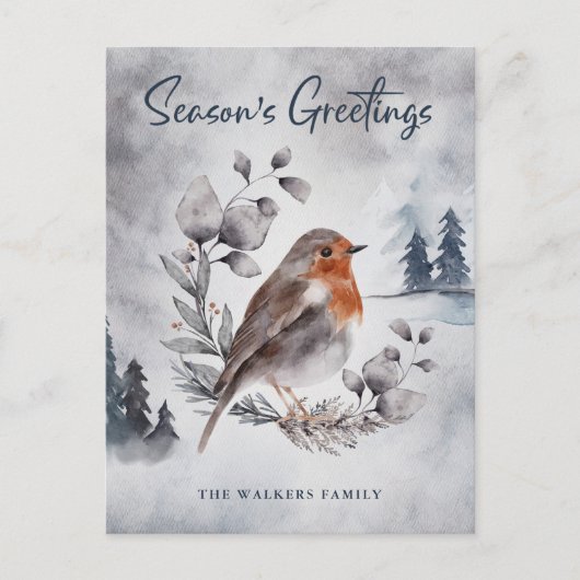 Elegante Watercolor Winter American Robin Postcard Postkarte (Vorderseite)