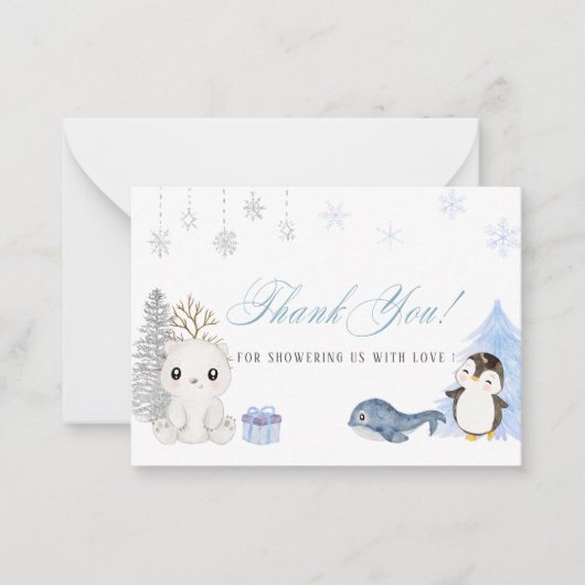 Elegante Watercolor Winter Arktis Tiere Kindershow Mitteilungskarte (Vorderseite)