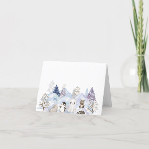 Elegante Watercolor Winter Arktische Tiere Babysho Dankeskarte