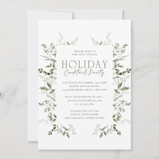 Elegante Watercolor Winter Greenery Einladung (Vorderseite)