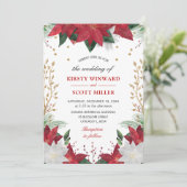 Elegante Watercolor Winter Red Poinsettia Wedding Einladung (Stehend Vorderseite)