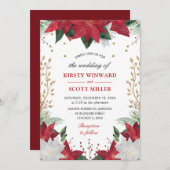 Elegante Watercolor Winter Red Poinsettia Wedding Einladung (Vorne/Hinten)