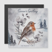 Elegante Watercolor Winter Robin Bird Magnetkarte (Vorne/Hinten)