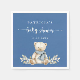 Elegante Watercolor Winter Teddy Bear Baby Dusche Serviette