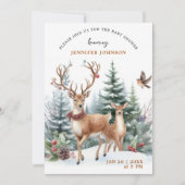 Elegante Watercolor Winter Woodland Babydusche Einladung (Vorderseite)