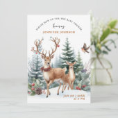 Elegante Watercolor Winter Woodland Babydusche Einladung (Stehend Vorderseite)