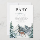 Elegante Watercolor Winterwald Deer Baby Dusche Einladung (Vorderseite)