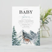 Elegante Watercolor Winterwald Deer Baby Dusche Einladung (Stehend Vorderseite)