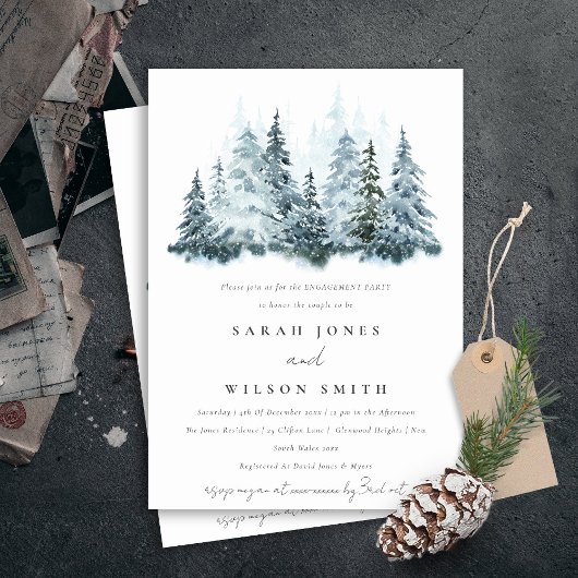 Elegante Watercolor Winterwald Pine Verlobung Einladung