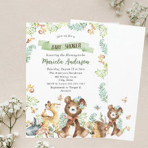 Elegante Watercolor Woodland Animals Baby Shower