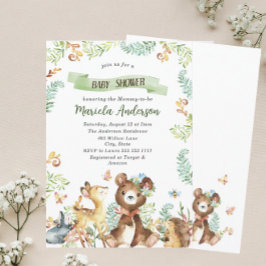 Elegante Watercolor Woodland Animals Baby Shower Einladung