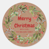 Elegante Watercolor Wreath Runder Aufkleber (Vorderseite)