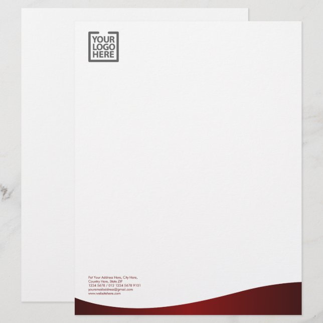 Elegante Wave Burgundy Corporate Identity Briefbogen (Vorne/Hinten)