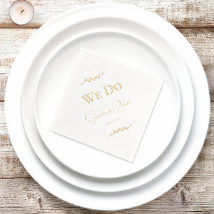 Elegante "We Do" Paare Namen & Hochzeitstermin Gol Servietten Mit Folie