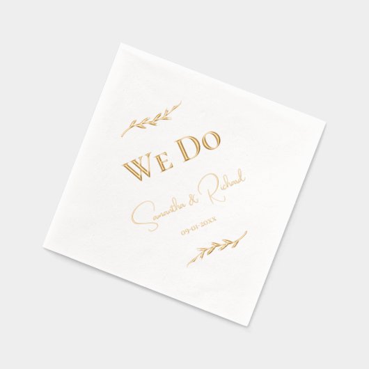 Elegante "We Do" Paare Namen & Hochzeitstermin Gol Servietten Mit Folie (Links)