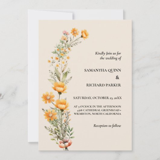 Elegante Weadow Wildblume Spring Summer Wedding Einladung (Vorderseite)