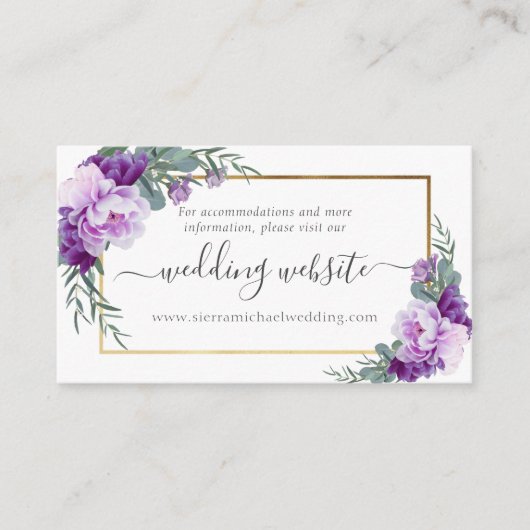 Elegante Website für Hochzeiten von Lila und Goldf Begleitkarte (Vorderseite)