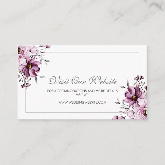 Elegante Website zur Lila Blumenhochzeit Begleitkarte (Vorderseite)