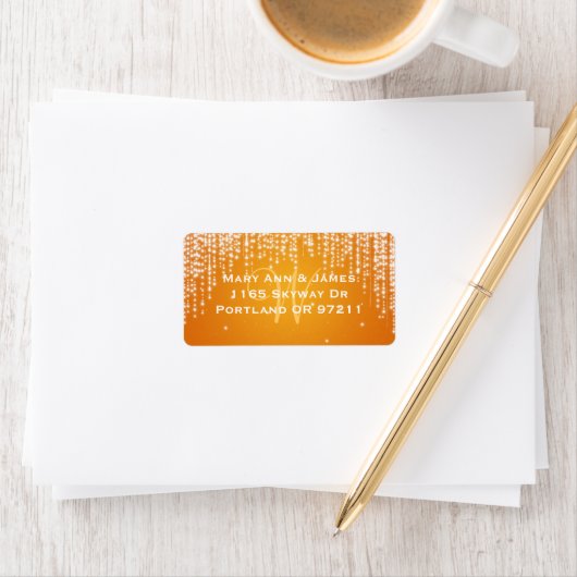 Elegante Wedding Address Night Dazzle Orange Adressaufkleber (Insitu)