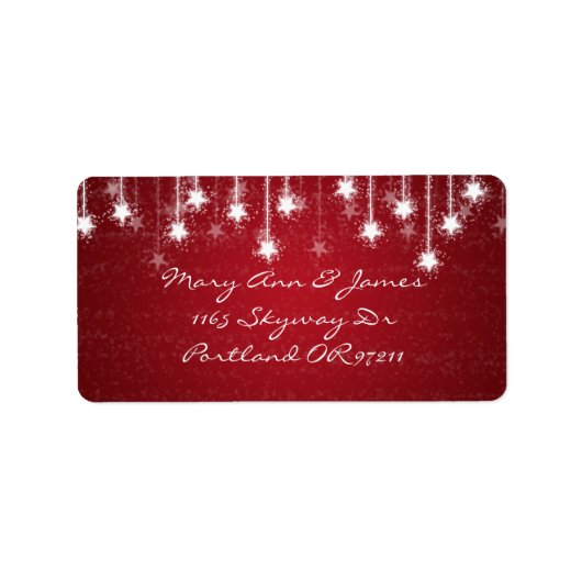 Elegante Wedding Address Shimmering Stars Red Adressaufkleber (Vorne)