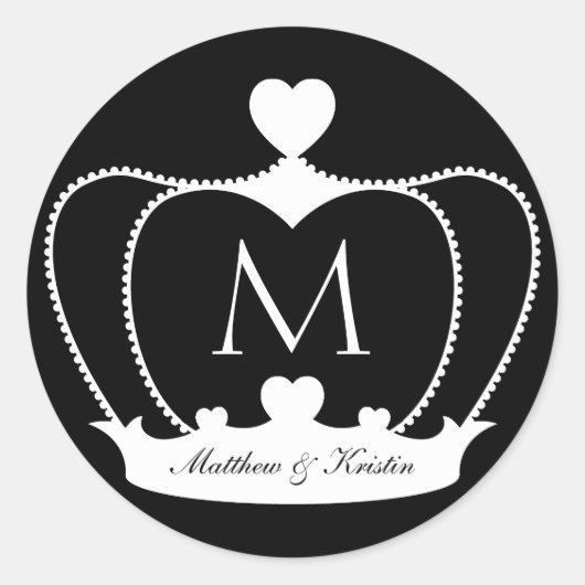 Elegante Wedding B&W Monogram Crown Sticker (Vorderseite)
