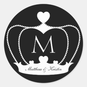 Elegante Wedding B&W Monogram Crown Sticker