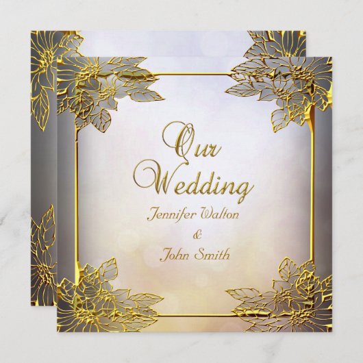 Elegante Wedding Beige Gold Einladung (Vorne/Hinten)