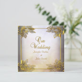 Elegante Wedding Beige Gold Einladung (Stehend Vorderseite)