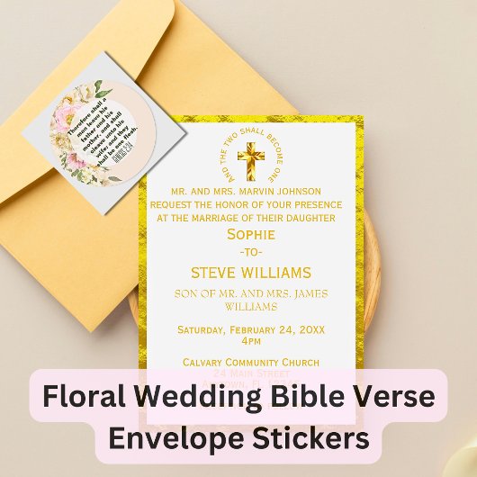 Elegante Wedding Bible Verse Genesis Bloral Border Runder Aufkleber