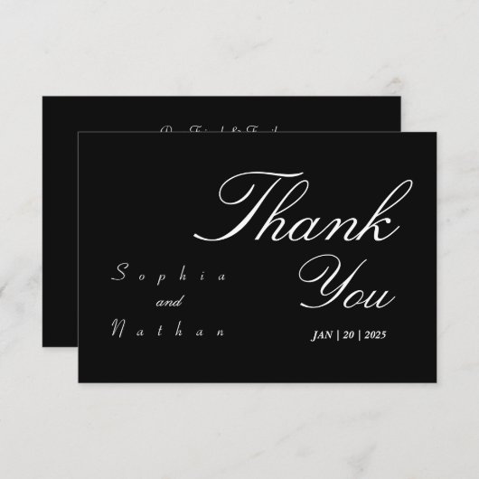 Elegante Wedding Black Danke-Card Dankeskarte (Vorne/Hinten)