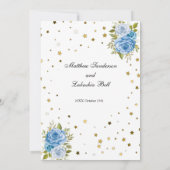 Elegante Wedding Blue Blumen goldene Sterne Einladung (Rückseite)