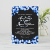 Elegante Wedding Blue Funkelnd Lights Einladung (Stehend Vorderseite)