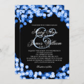 Elegante Wedding Blue Funkelnd Lights Einladung (Vorne/Hinten)